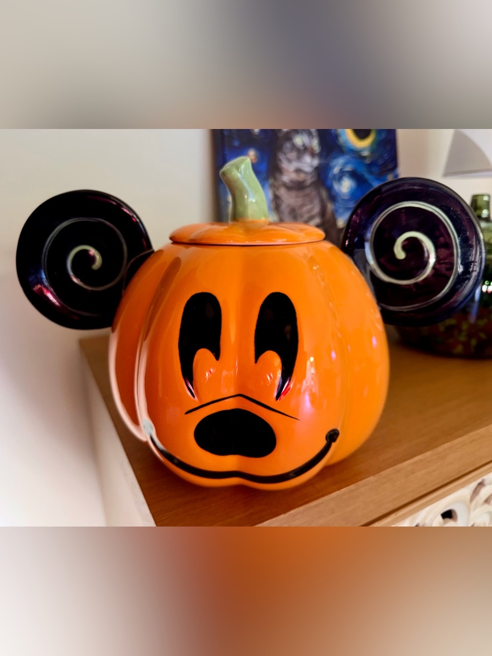 Disney Mickey Mouse Halloween Orange Ceramic Cookie Jar